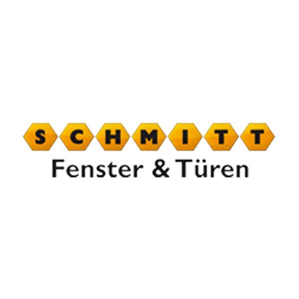 Logo von Schmitt Fenster & Türen mit geometischen Hexagon-Elementen.
